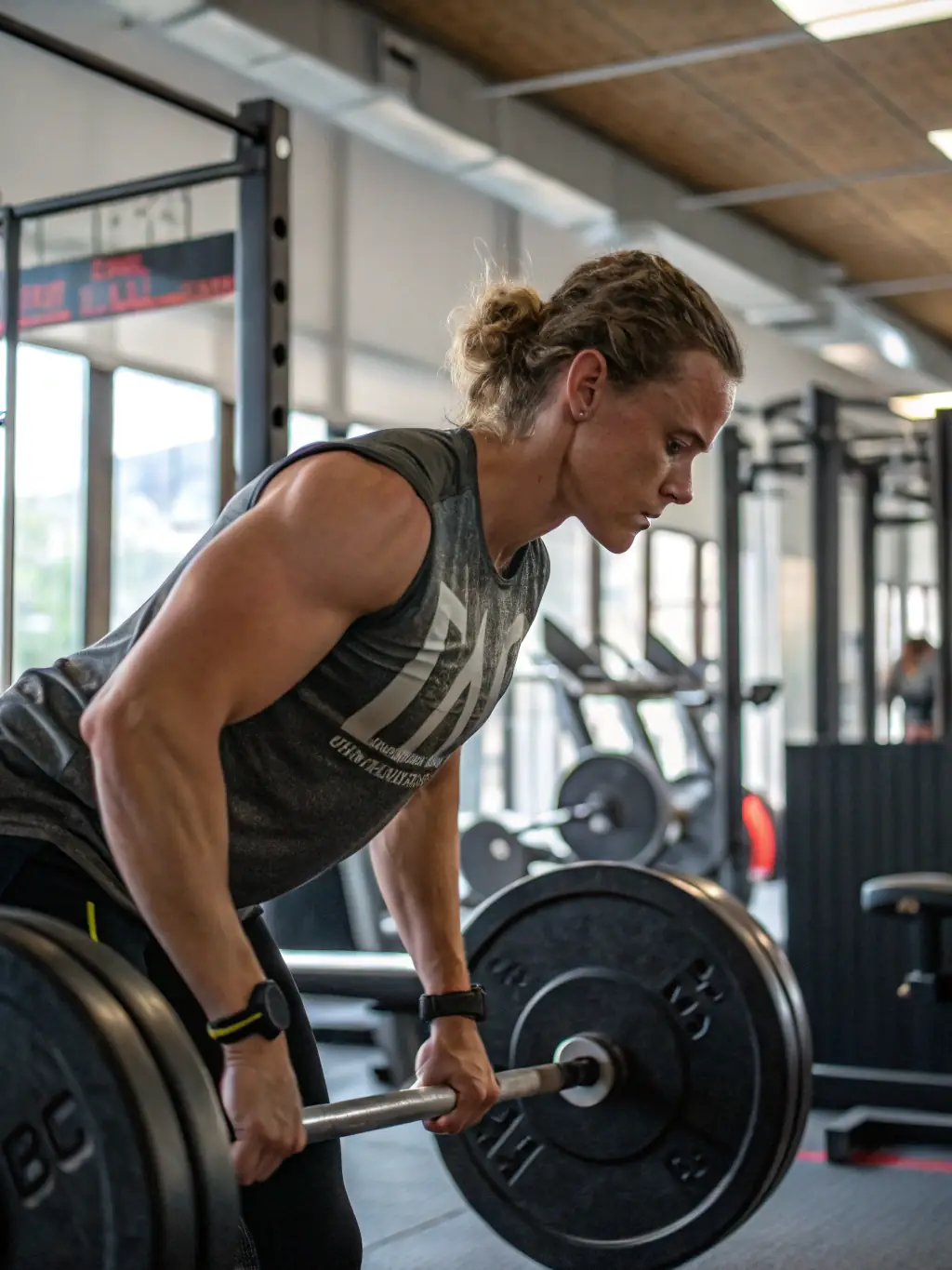 A person lifting heavy weights in a gym, showcasing strength training.