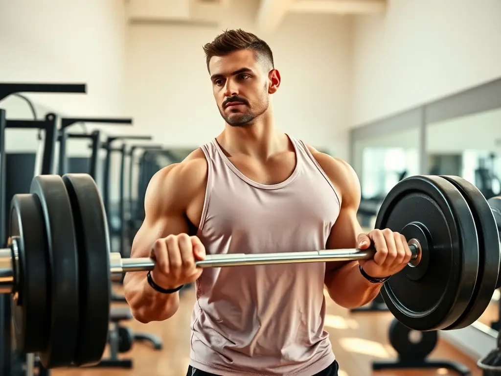A member of MUSCULATION CLUB UZERCHOIS is confidently lifting weights, demonstrating the club's focus on building strength and self-esteem.